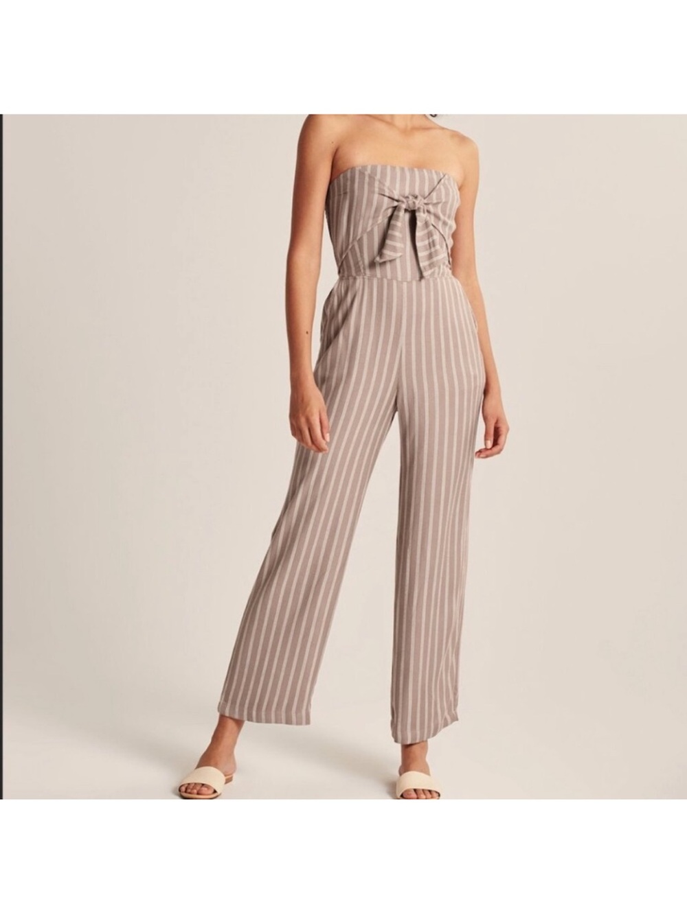 Abercrombie & Fitch Tan Striped Linen Blend Cropped Jumpsuit S Strapless Option